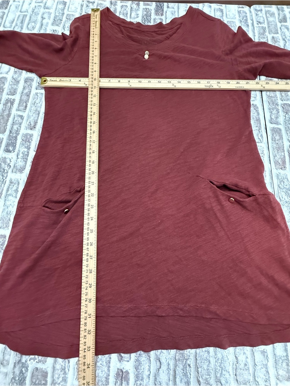 Peruvian Connection Tunic Top Pockets & Gold Buttons Oversize Lagenlook Artsy L - Picture 8 of 8